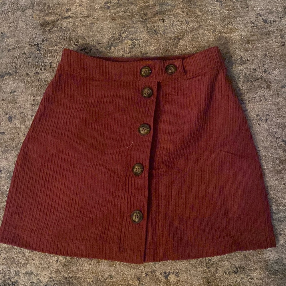 Burgandy Corduroy Button Skirt
